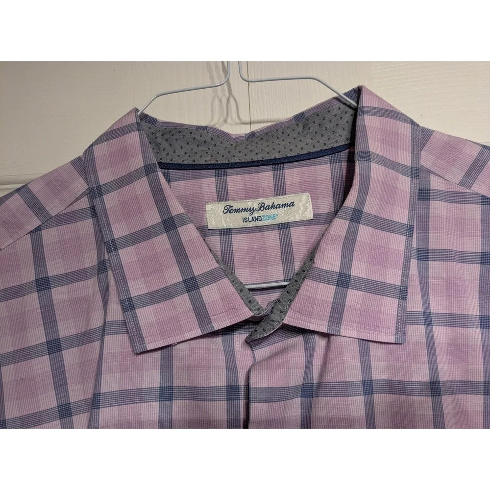 Tommy Bahama‎ Shirt Mens 2XL Purple Blue Check IslandZone Button Up Long Sleeve